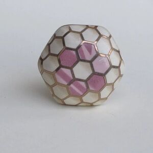 Bundle of 15 Pink tortoise shell ceramic Hexagonal White and Pink Knobs